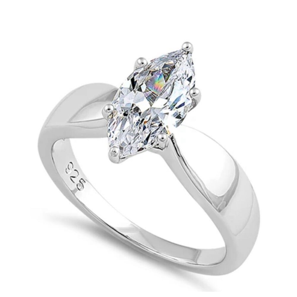 Sterling Silver Marquise Diamond Simulate Ring New